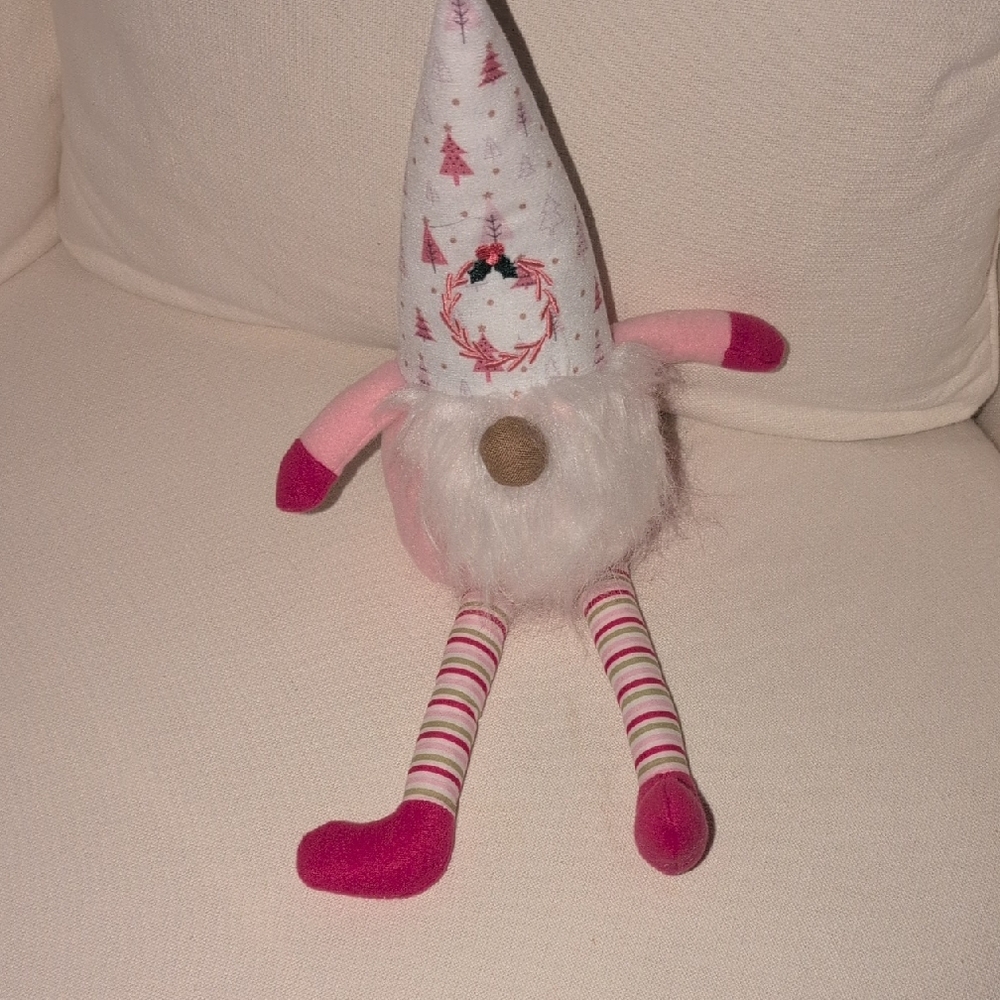 Festive Pink and White Gnome Plush